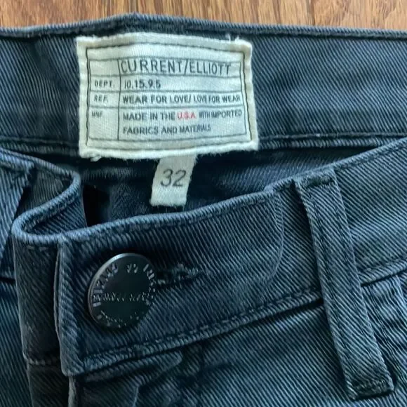Current/Elliott The High Waist Edgebrook Kick Jean Raw Hem Faded Black Sz 32 - Picture 7 of 11